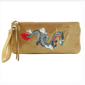 Hobo Zoe Shimmer Metallic Leather Gold Dragon Clutch